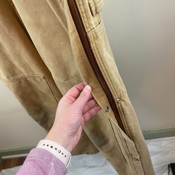 Carhartt Overalls Size L Duck Bib Quilted Double Knee Workwear 14806 USA Vintage - Picture 6 of 16